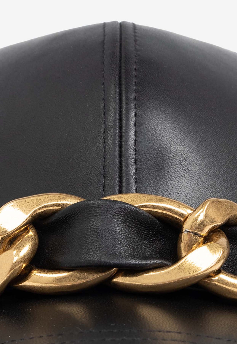 Balmain Chain Appliqué Leather Cap Black EH1XA335 LD84-EAD