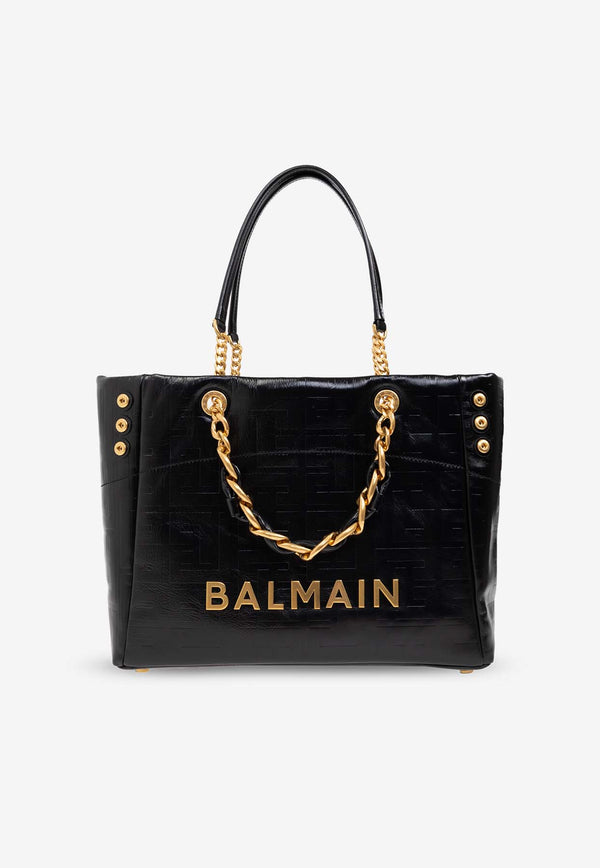 Balmain Small 1945 Embossed Monogram Tote Bag Black EN1FF827 LETF-0PA