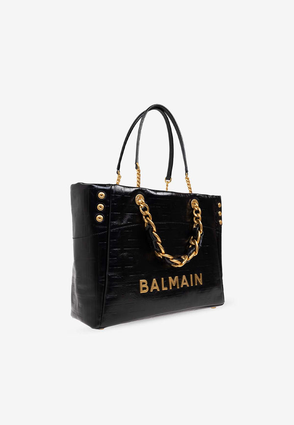 Balmain Small 1945 Embossed Monogram Tote Bag Black EN1FF827 LETF-0PA