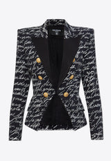 Balmain Love Letter Print Blazer Black EF1SM340 MG60-EAB