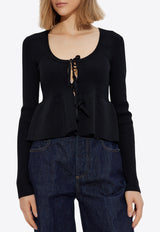 GANNI Bow Embellished Ribbed Cardigan Black K2364 2565-099