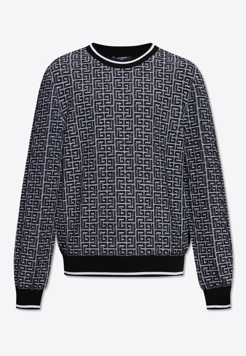 Balmain PB Logo Monogram Wool-Blend Sweater Black EH1KD000 KI03-GAB