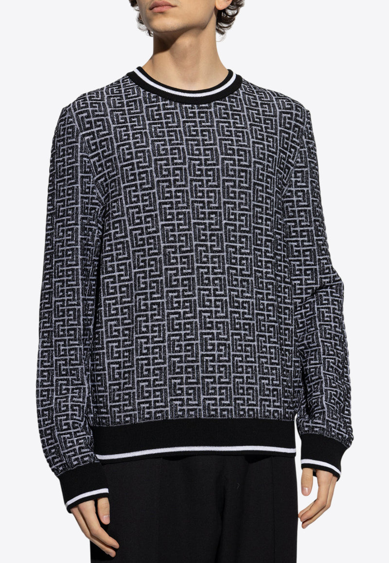 Balmain PB Logo Monogram Wool-Blend Sweater Black EH1KD000 KI03-GAB