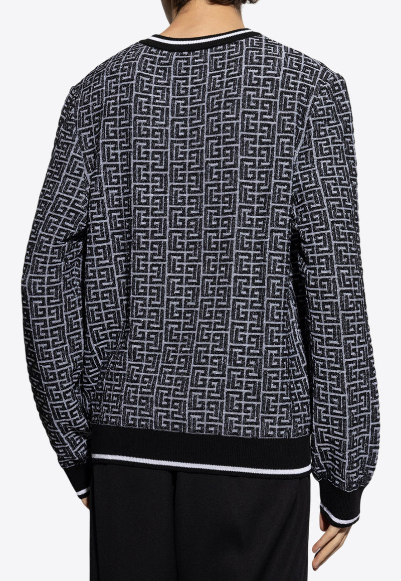 Balmain PB Logo Monogram Wool-Blend Sweater Black EH1KD000 KI03-GAB