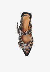 GANNI Leopard Print Buckled Slingback Flats Beige S2947 4926-943