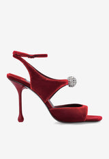 Jimmy Choo Orb 95 Velvet Sandals Red ORB 95 IQB-RUBY RED CRYSTAL