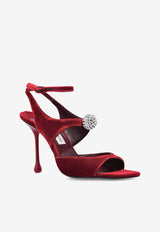 Jimmy Choo Orb 95 Velvet Sandals Red ORB 95 IQB-RUBY RED CRYSTAL