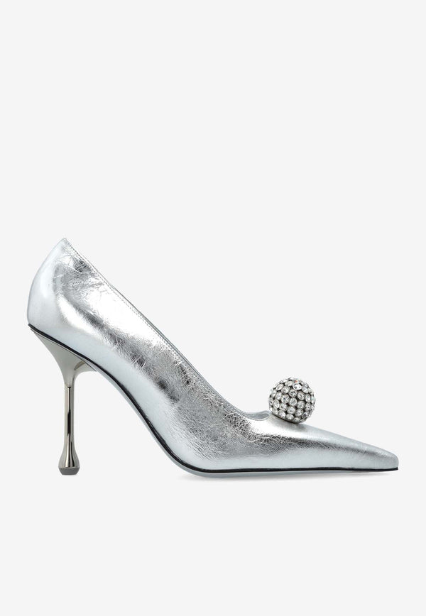 Jimmy Choo Orb 95 Leather Pumps Silver ORB PUMP 95 KHW-SILVER CRYSTAL