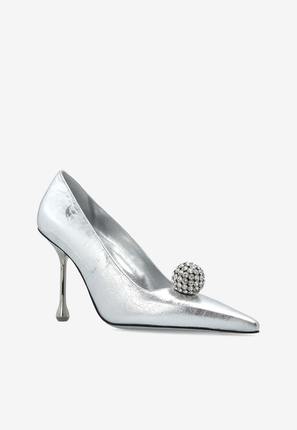 Jimmy Choo Orb 95 Leather Pumps Silver ORB PUMP 95 KHW-SILVER CRYSTAL