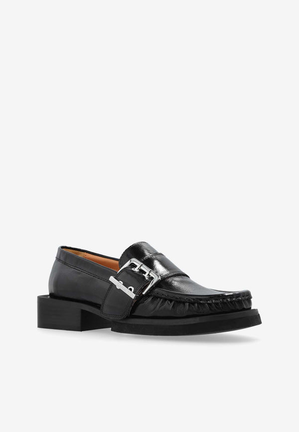 GANNI Leather Buckled Loafers Black S2534 4926-099