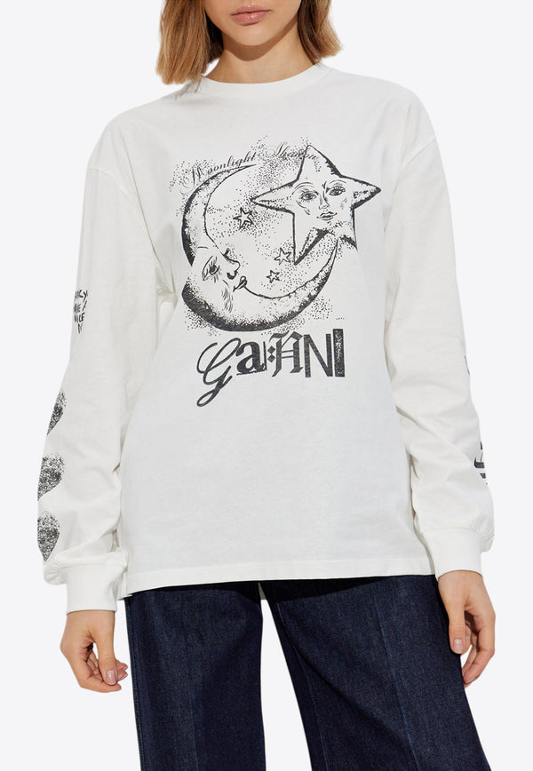 GANNI Graphic Print Long-Sleeved T-shirt White T4064 3649-135