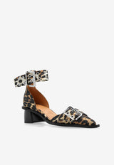 GANNI 50 Leopard Print Buckled Pumps Brown S2863 4926-943