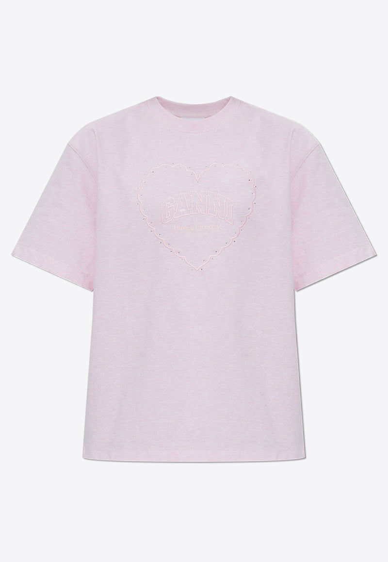 GANNI Embroidered Logo T-shirt Pink T4090 3683-868