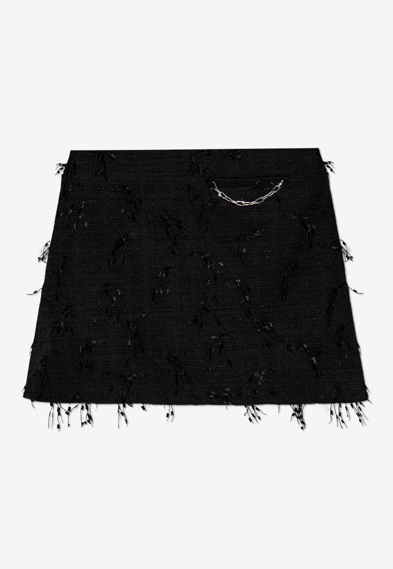 GANNI Feathered Tweed Mini Skirt Black W0094 6892-099