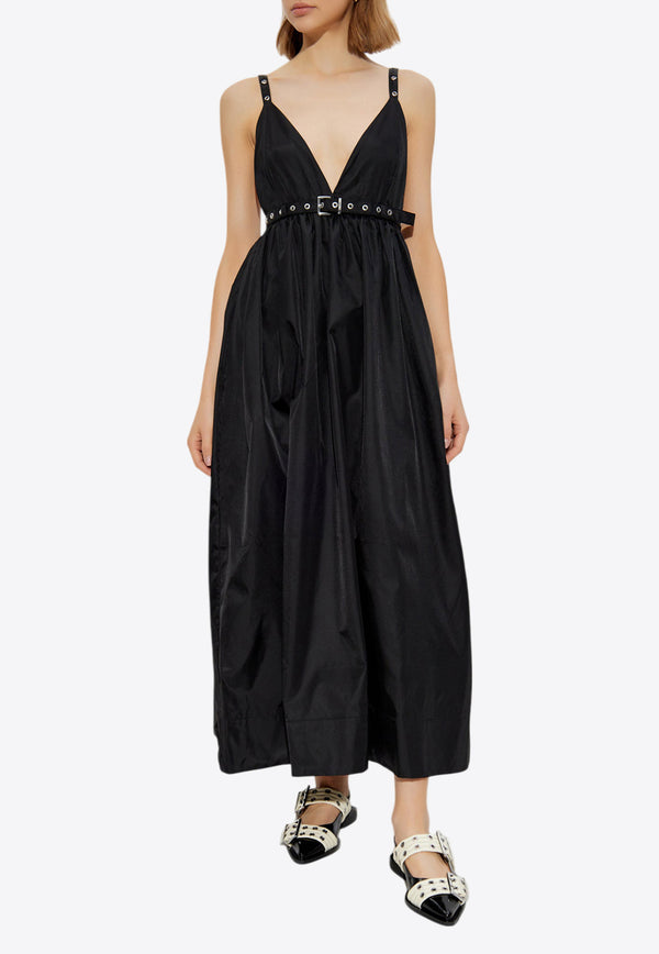 GANNI Strappy Belted Maxi Dress Black W0030 6883-099