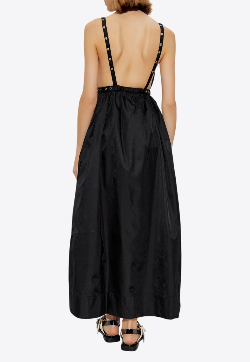 GANNI Strappy Belted Maxi Dress Black W0030 6883-099