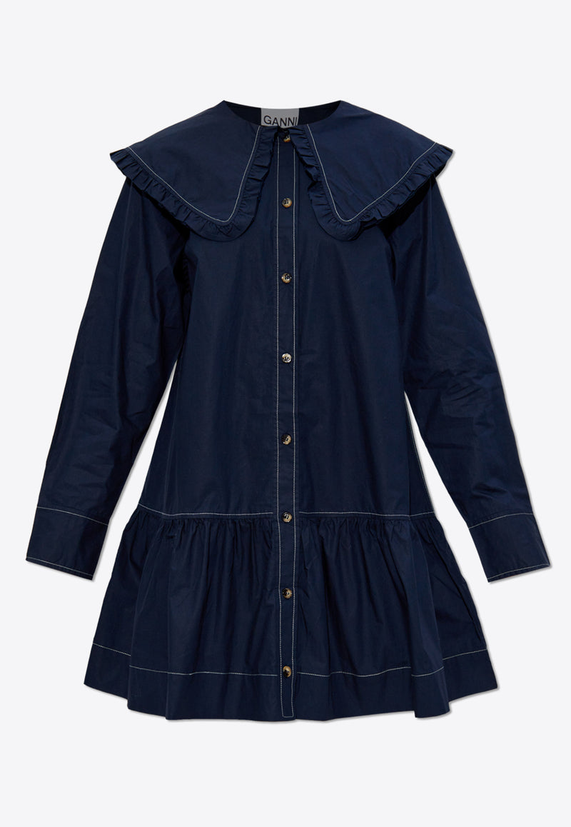 GANNI Oversized Collar Mini Denim Dress Navy W0157 6479-683