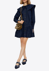 GANNI Oversized Collar Mini Denim Dress Navy W0157 6479-683