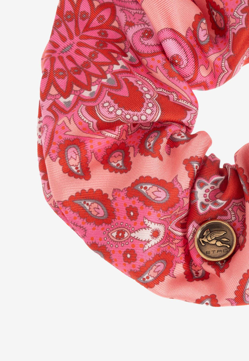 Etro Paisley Print Silk Hair Scrunchie Pink WF6D0001 AT257-X0872