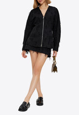 GANNI Feather-Embellished Zip-Up Jacket Black W0169 6892-099