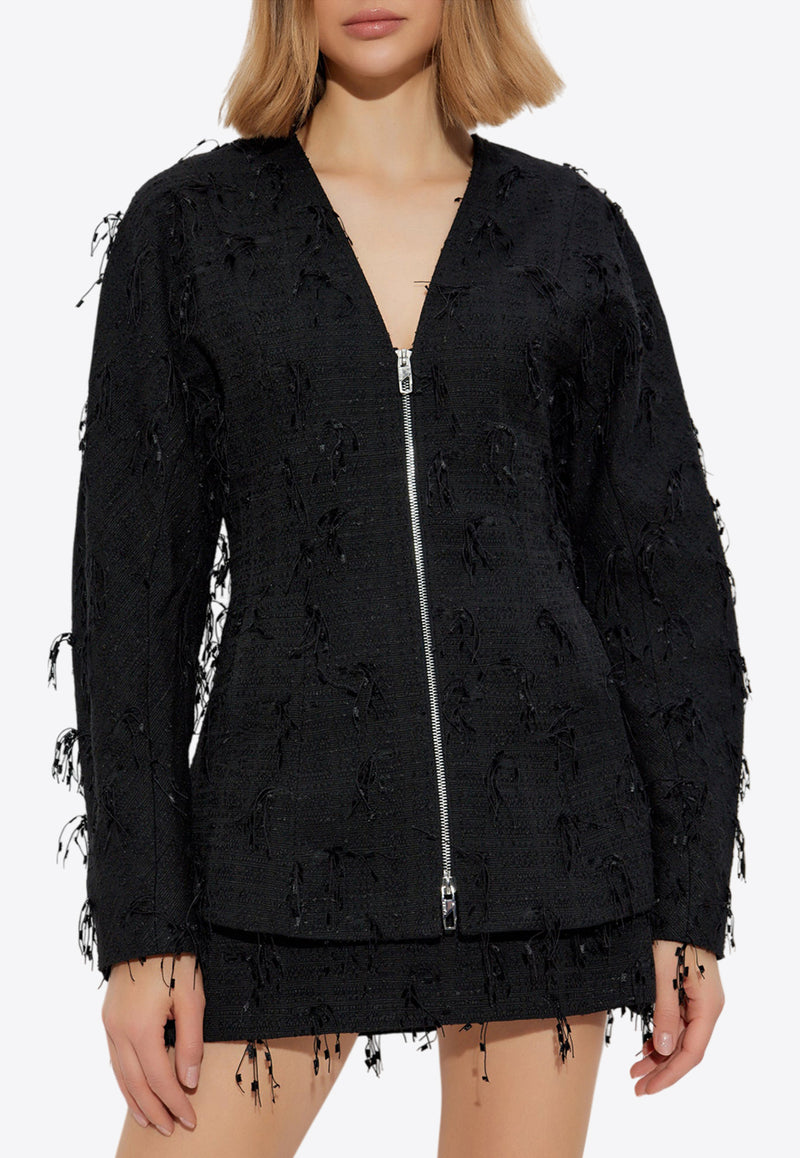 GANNI Feather-Embellished Zip-Up Jacket Black W0169 6892-099