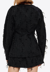 GANNI Feather-Embellished Zip-Up Jacket Black W0169 6892-099