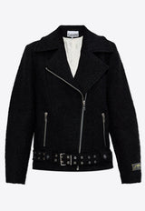 GANNI Boucle Wool Zip-Up Biker Jacket Black W0026 6867-099