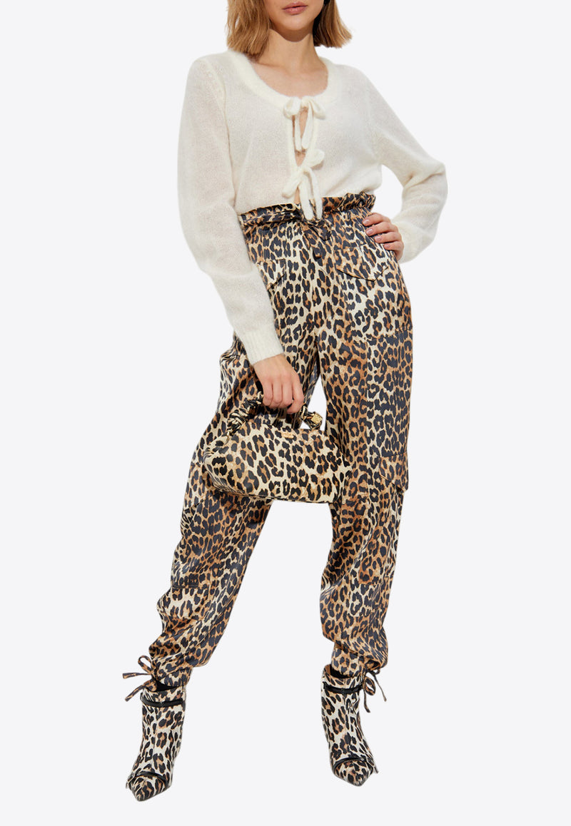 GANNI Leopard Print Satin Cargo Pants Brown W0324 6757-943