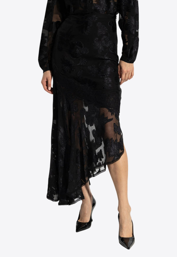 Etro Lace-Trimmed Midi Skirt Black WRFA0093 99TJD45-N0000