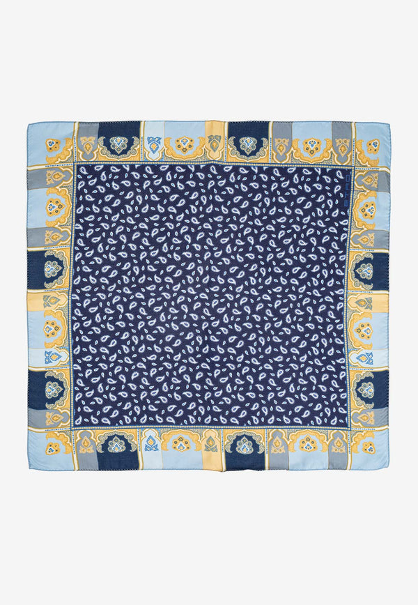 Etro Printed Silk Pocket Square Blue MAUA0004 AK820-X0883