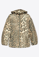 GANNI Leopard Print Puffer Jacket Beige W0115 6906-859