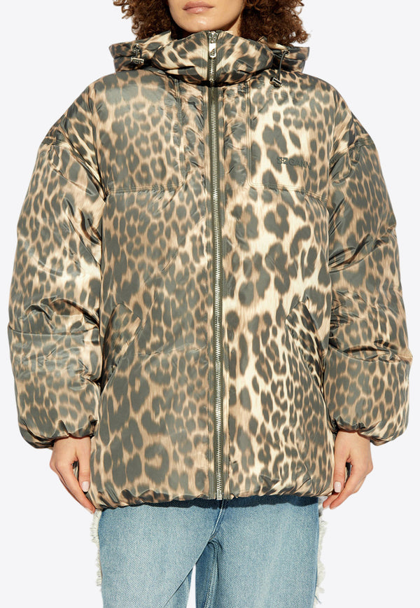 GANNI Leopard Print Puffer Jacket Beige W0115 6906-859