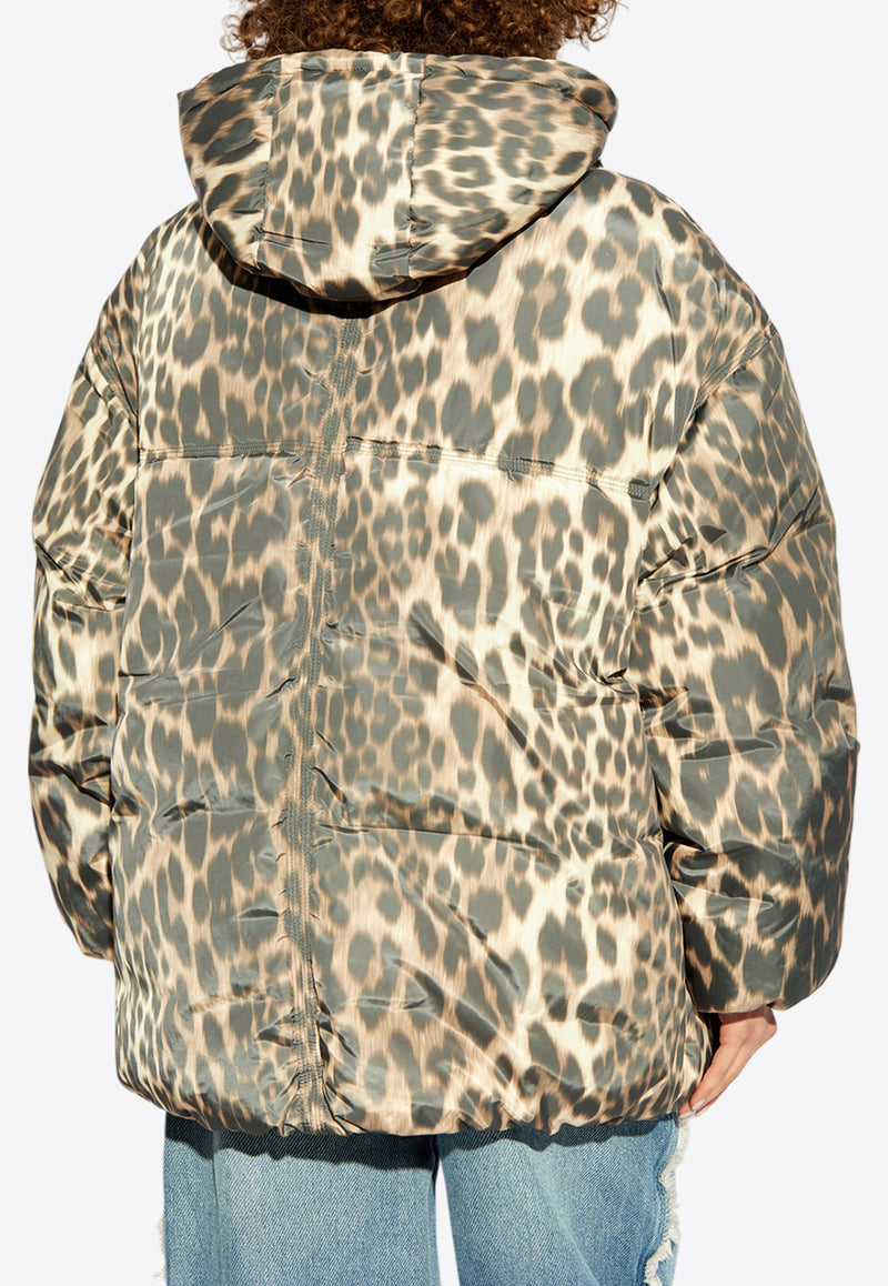 GANNI Leopard Print Puffer Jacket Beige W0115 6906-859