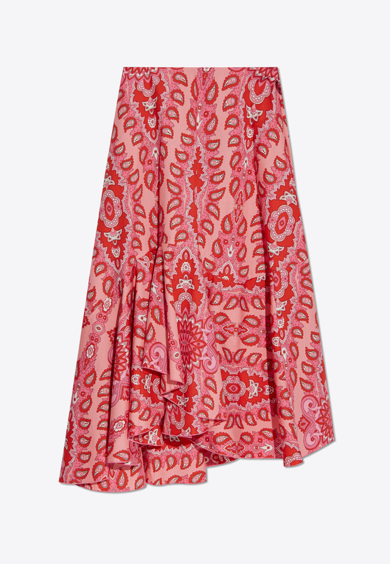 Etro Paisley Print Asymmetric Midi Skirt Red WRFA0095 99SA5H5-X0872