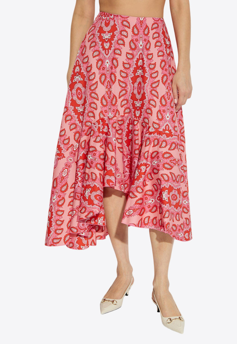 Etro Paisley Print Asymmetric Midi Skirt Red WRFA0095 99SA5H5-X0872