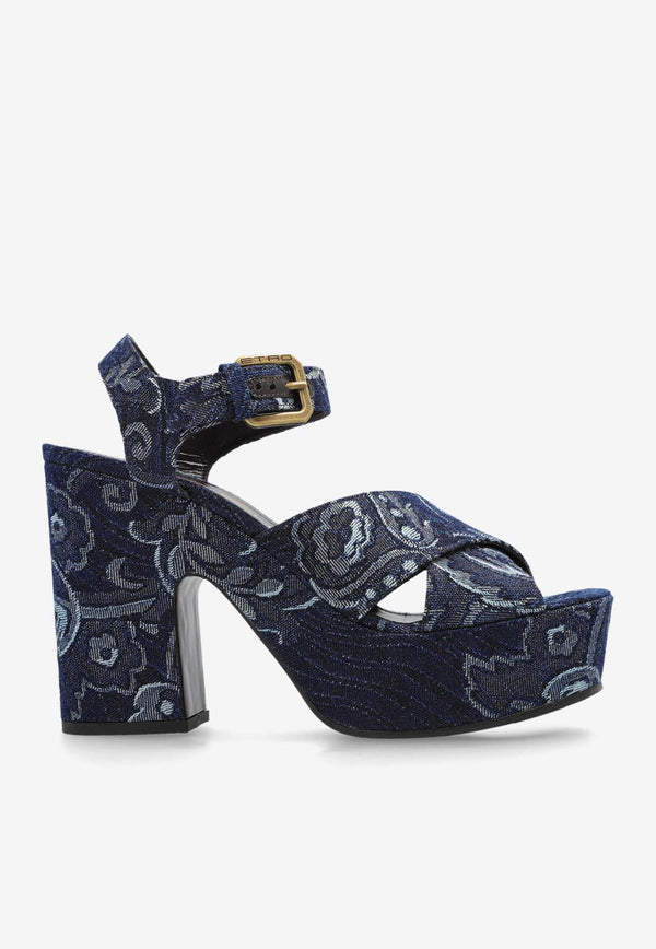 Etro 100 Floral Jacquard Denim Platform Sandals WS4F0006 AD278-S9090