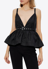 GANNI Duchesse Strappy Belted Top Black W0175 6883-099