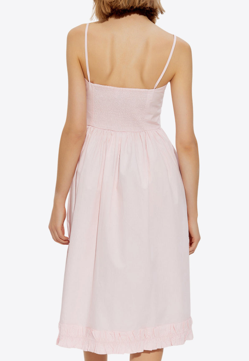 GANNI Strappy Midi Poplin Dress Pink W0325 6479-868