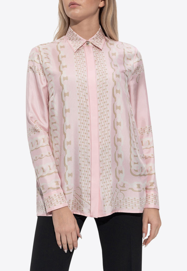 Versace Treasure Print Silk Button-Up Shirt 1001360 1A13638-5PC60