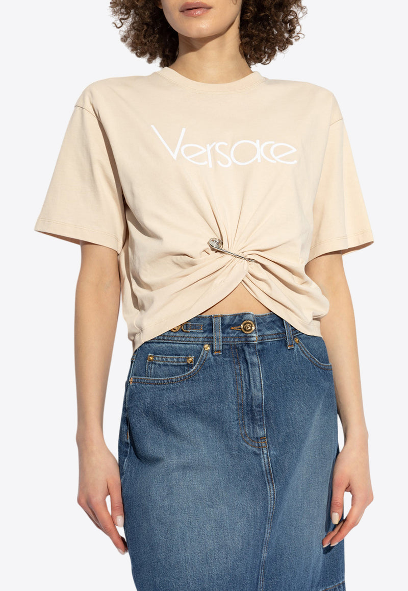 Versace 1978 Re-Edition Logo Safety Pin Cropped T-shirt 1018898 1A13610-2KQ70