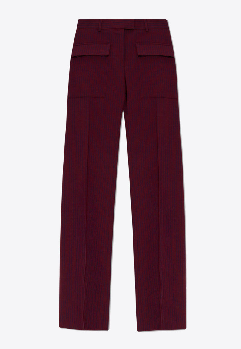 Salvatore Ferragamo High-Rise Striped Wool Pants 13G522 P 780884-OXBLOOD BORDEAUX