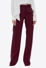 Salvatore Ferragamo High-Rise Striped Wool Pants 13G522 P 780884-OXBLOOD BORDEAUX