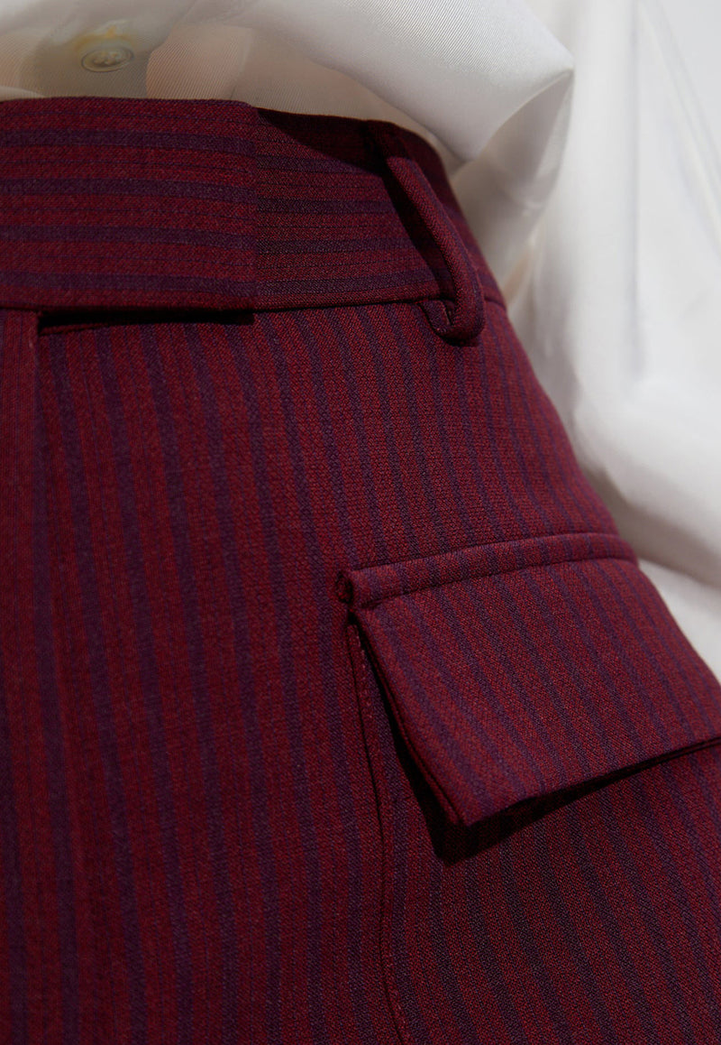 Salvatore Ferragamo High-Rise Striped Wool Pants 13G522 P 780884-OXBLOOD BORDEAUX