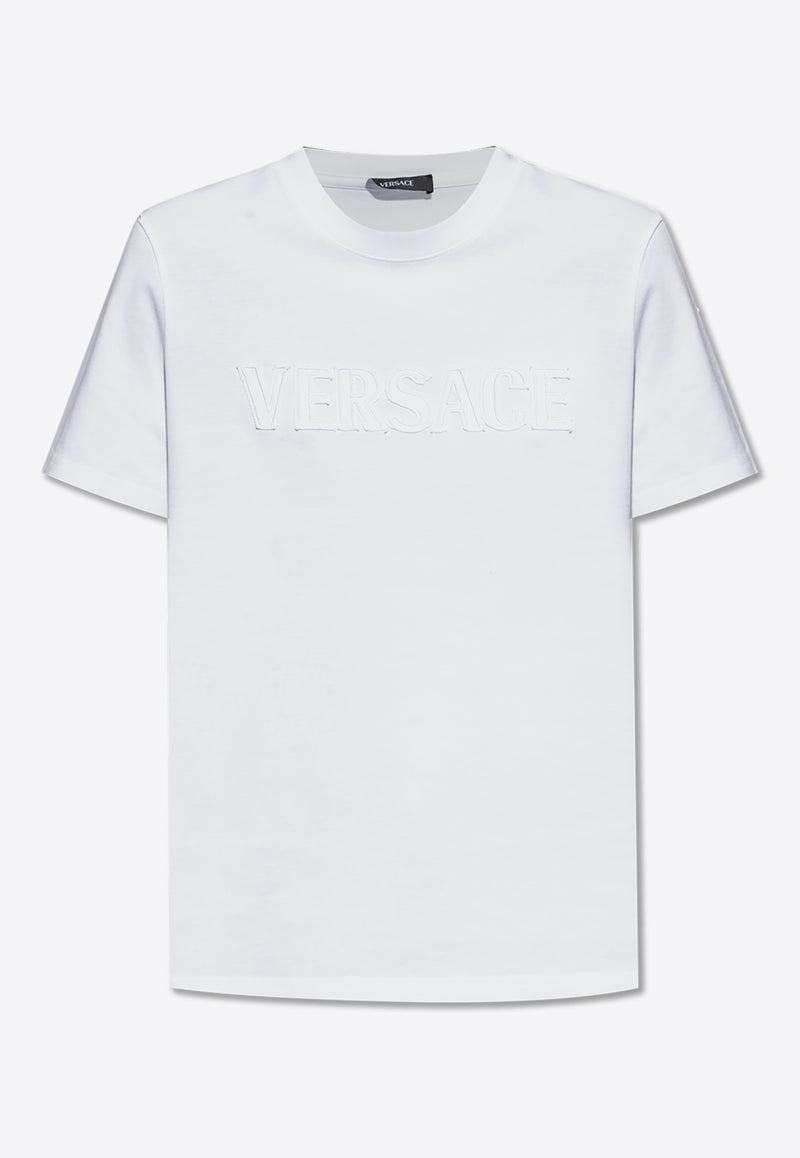 Versace Frayed Embroidered-Logo Crewneck T-shirt 1018981 1A13616-1W000