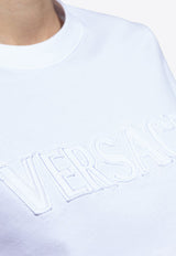 Versace Frayed Embroidered-Logo Crewneck T-shirt 1018981 1A13616-1W000