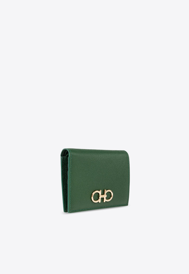 Salvatore Ferragamo Gancini Bi-Fold Leather Compact Wallet 22D780 154 779138-FOREST GREEN