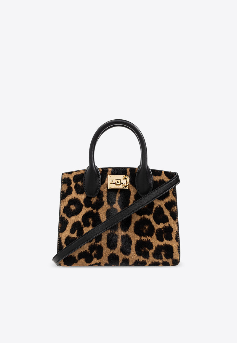 Salvatore Ferragamo Small Studio Box Leopard Top Handle Bag 211424 ST BOX MINI 779880-NATURALE