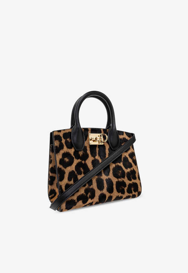 Salvatore Ferragamo Small Studio Box Leopard Top Handle Bag 211424 ST BOX MINI 779880-NATURALE