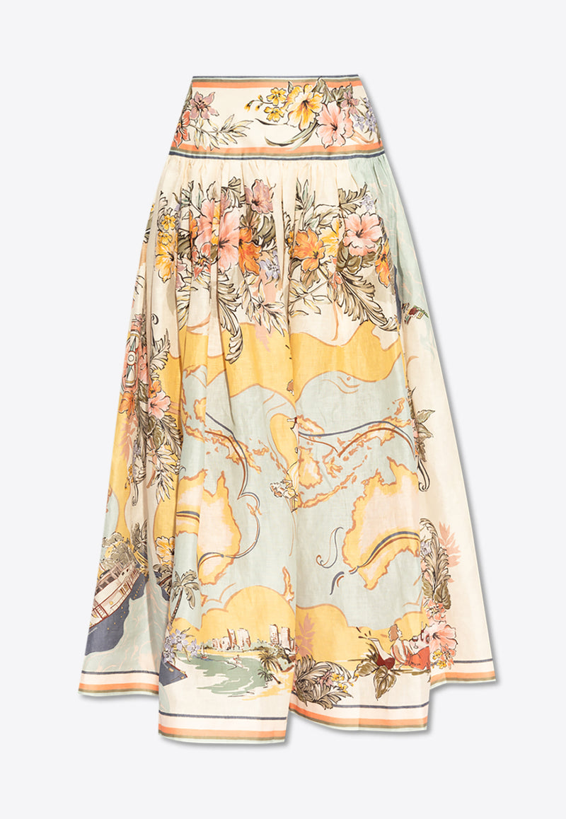 Zimmermann Floral-Printed Midi Skirt 1750SRS253 0-NAUMP