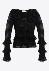 Zimmermann Crush Frilled V-neck Top 2233TR251 0-BLK